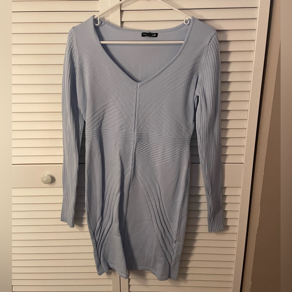 Fashion nova, baby blue v neck dress never worn